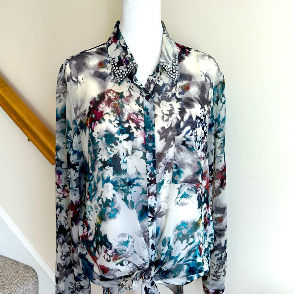 Bellatrix Multi-Color Button Down Blouse With Rhi… - image 1